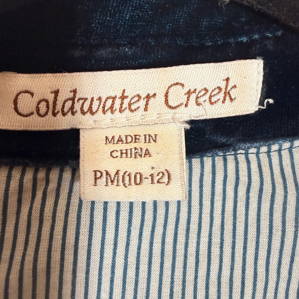 Coldwater Creek Silk Blend Velvet Tunic Shirt Teal Blue PM 10-12 Drawstring Tie - Picture 4 of 8
